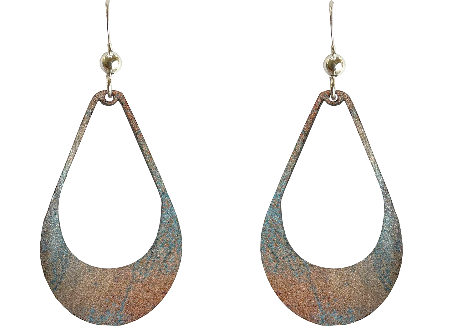 Turquoise Patina Open Tear Drop Earrings, Stainles Steel, Sterling Silver Earwires, Item# 2648